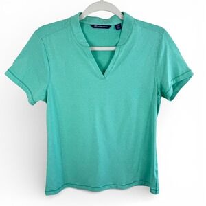 Cutter & Buck Womens Medium Green Heather Notch Neck Short Sleeve Golf Top
